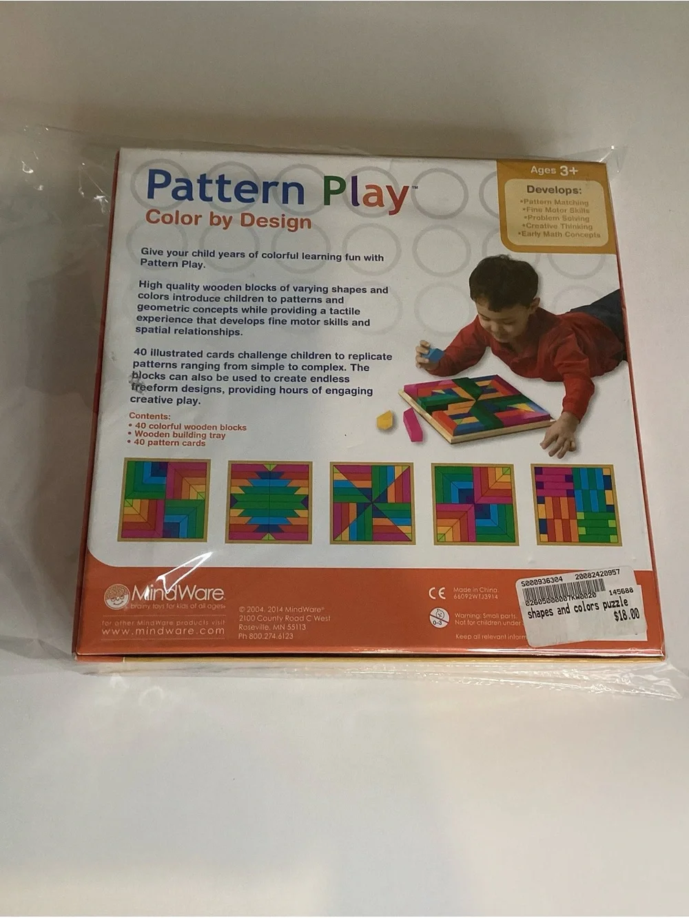 Mindware Pattern Play Color By Design Wood Blocks Colorful Brainy Toy Game